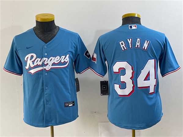 Womens Texas Rangers #34 Nolan Ryan Blue With Patch Stitched Baseball Jersey(Run Small)